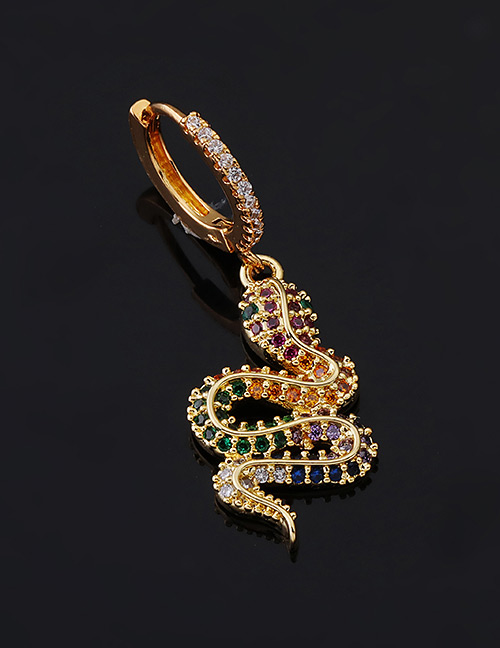 Fashion 4#gold Color Copper Inlaid Zircon Snake Earrings (1pcs)