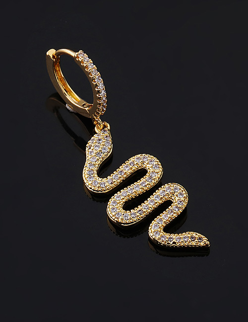 Fashion 8#gold Color Copper Inlaid Zircon Snake Earrings (1pcs)