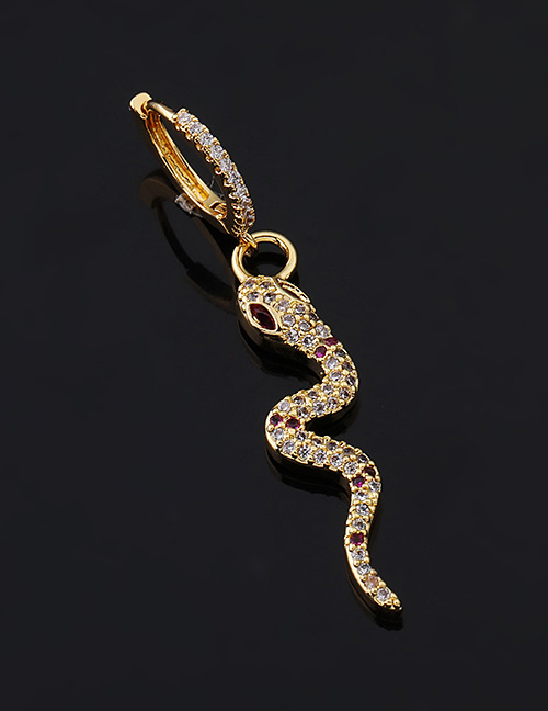 Fashion 9#gold Color Copper Inlaid Zircon Snake Earrings (1pcs)