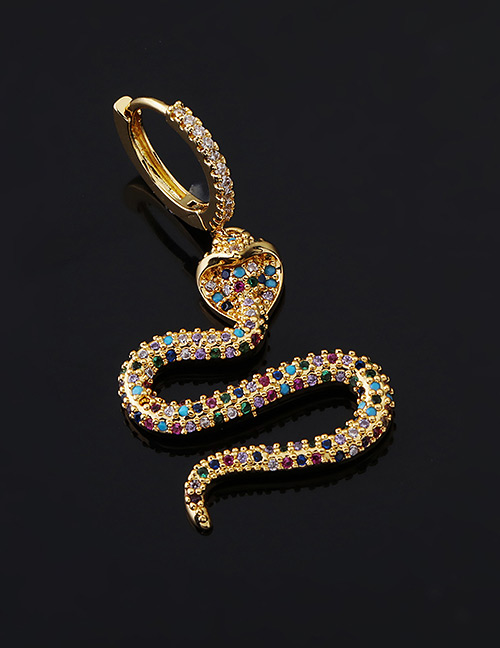 Fashion 12#gold Color Copper Inlaid Zircon Snake Earrings (1pcs)