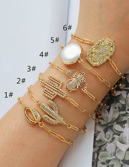 Fashion 5#gold Color Copper Inlaid Zircon Cactus Bee Shell Bracelet