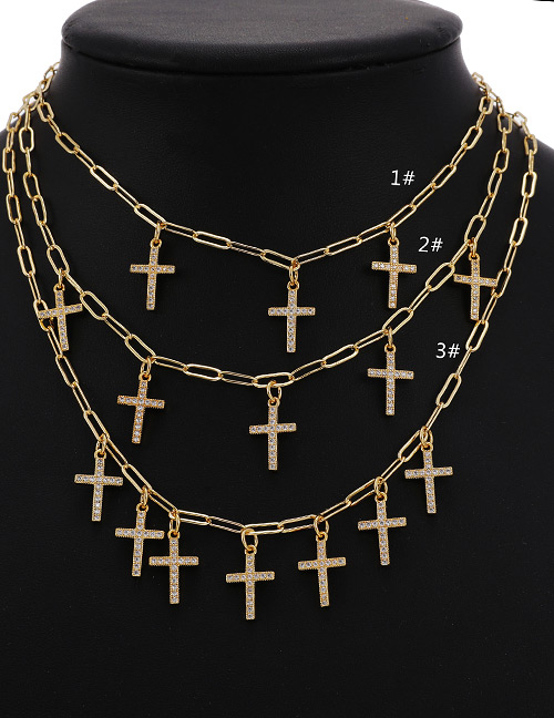 Fashion 3#gold Color Copper Inlaid Zircon Cross Necklace