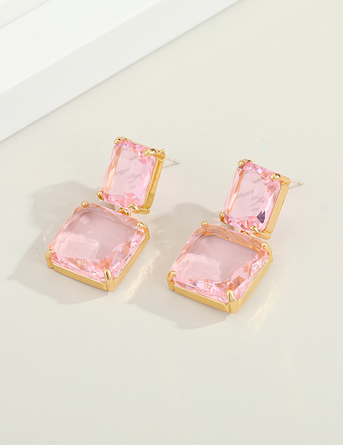 Fashion Pink Glass Rhinestone Square Alloy Earrings