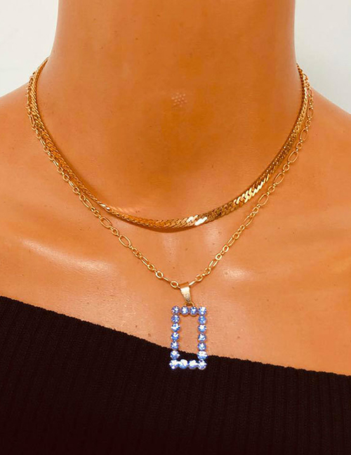 Fashion Gold Color Alloy Diamond Square Pendant Double Necklace