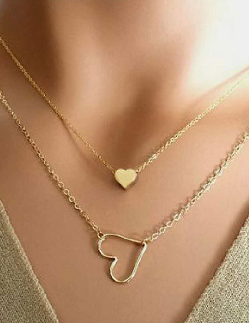 Fashion Gold Color Alloy Plating Heart Pendant Double Necklace