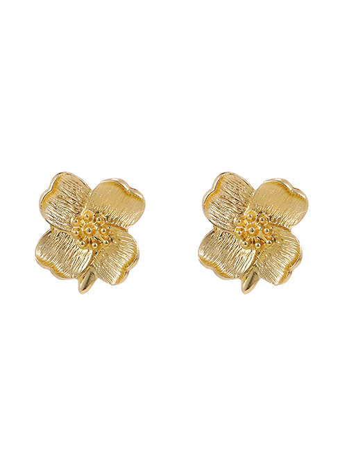 Golden Alloy Flower Earrings