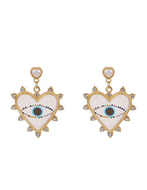 White Alloy Diamond Love Eye Stud Earrings