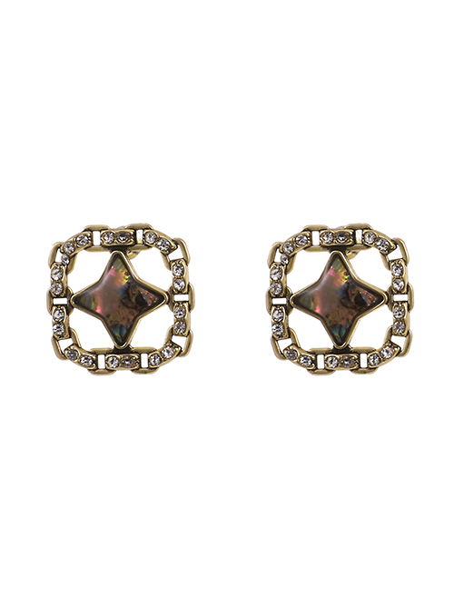 Fashion Ancient Gold Alloy Diamond Chain Square Star Stud Earrings