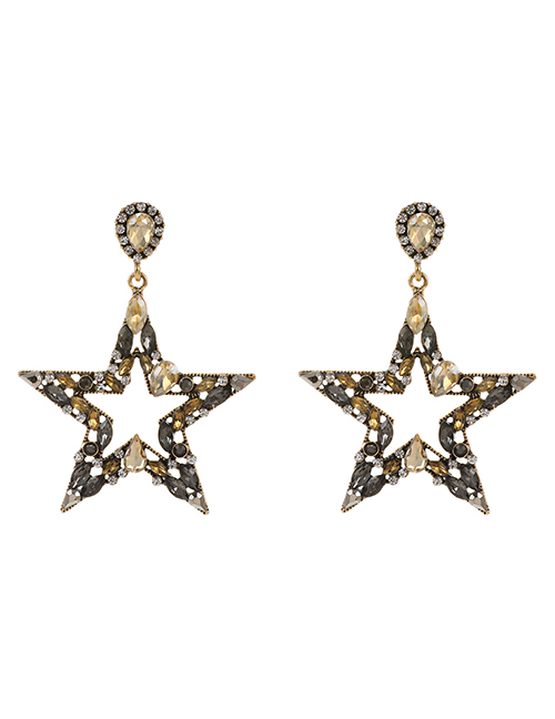 Champagne Alloy Diamond Hollow Five-pointed Star Earrings