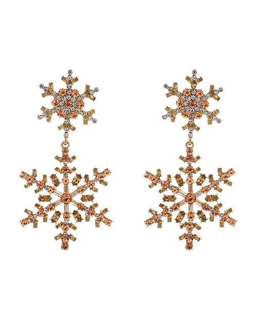 Champagne Alloy Diamond Snowflake Stud Earrings