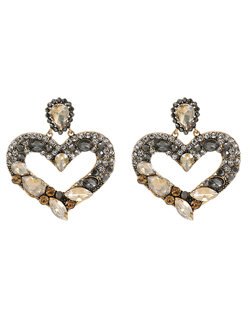 Champagne Alloy Diamond Hollow Heart Earrings
