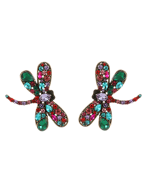 Color Alloy Diamond Dragonfly Stud Earrings