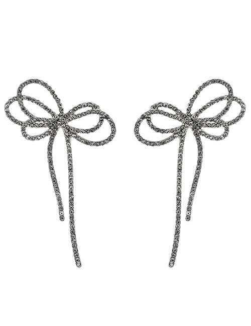 Silver Alloy Diamond Bow Earrings