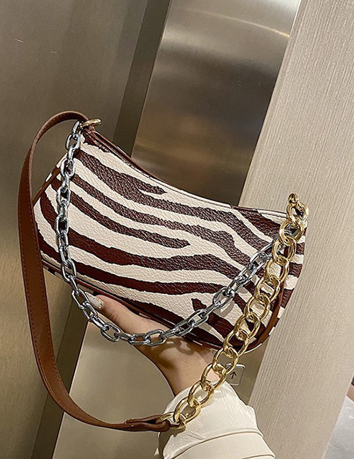 Fashion Light Brown Pu Zebra Zebra Stripe Chain Shoulder Bag