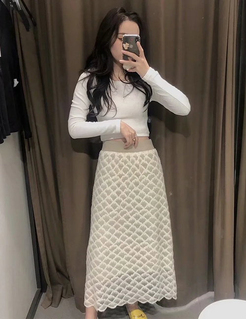Fashion Fish Scale Apricot Flower Double-sided Knitted Wool Lace Skirt