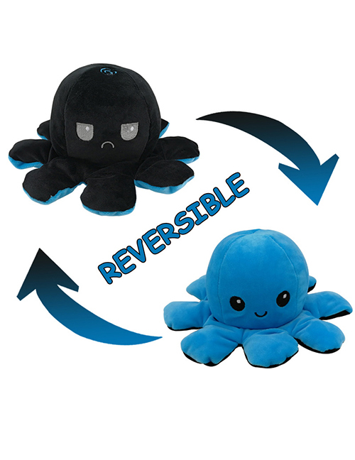 Fashion Blue+black Double-sided Flip Doll Octopus Plush Doll