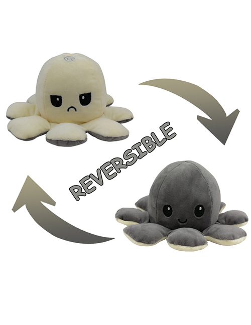 Fashion Gray + Beige Double-sided Flip Doll Octopus Plush Doll