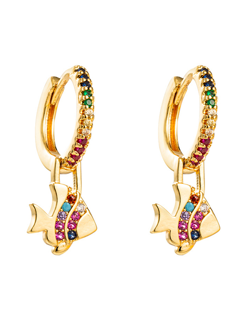 Fashion Color Small Fish Brass Gold-plated Micro-set Zircon Earrings