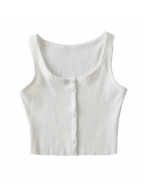 Fashion White Pit Striped Button Cardigan Vest