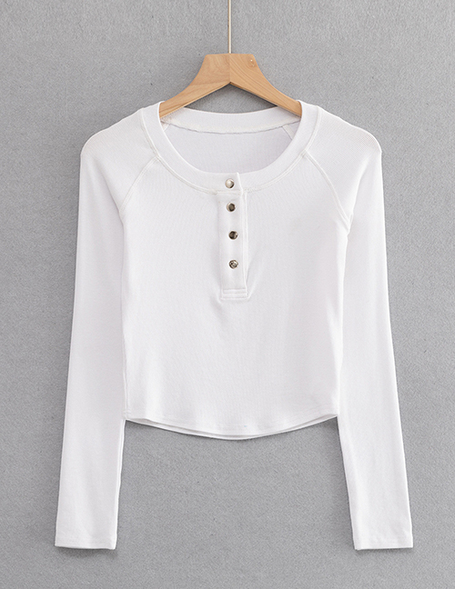 Fashion White Metal Row Raglan Long Sleeve Slim T-shirt