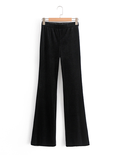 Fashion Black Velvet Solid Color Flared Pants