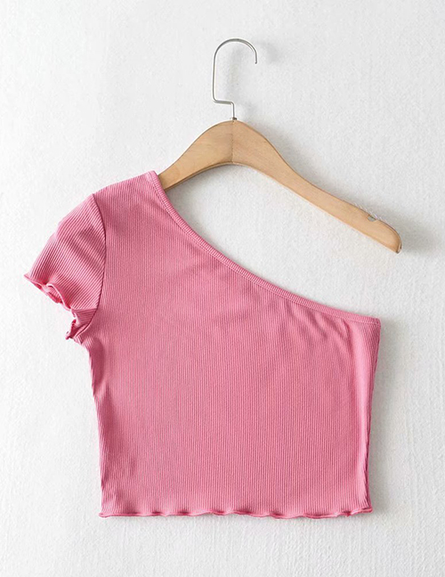 Fashion Pink Irregular Strapless Short Sleeve T-shirt Vest