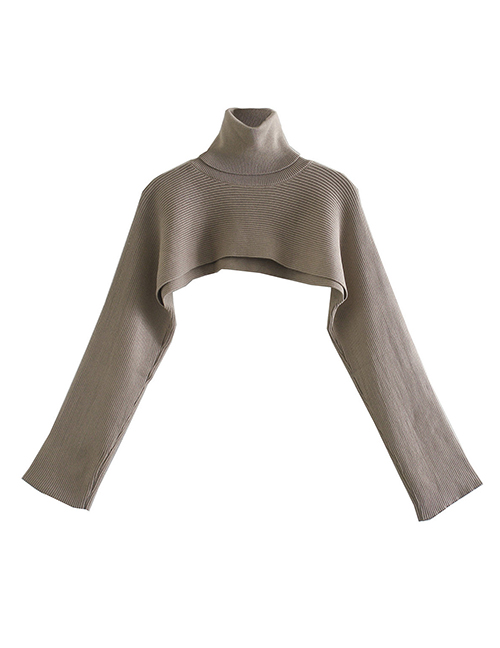 Fashion Dark Gray High Neck Slim Sweater Knit Loose Sleeves