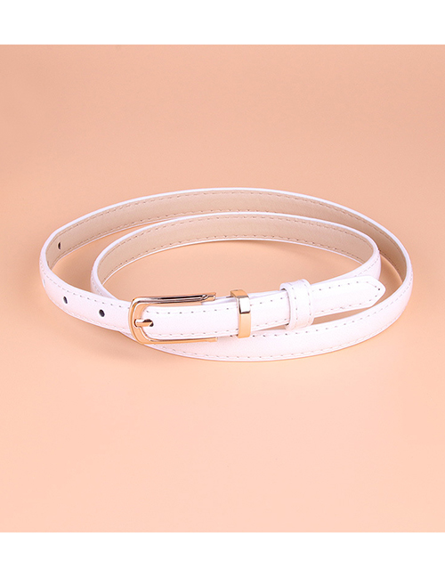 Fashion White Small Pu Leather Belt With Pin Buckle