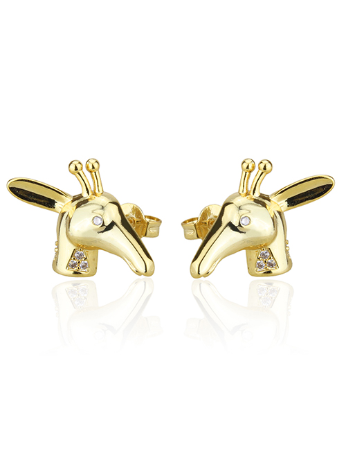 Fashion Gilded Zircon Deer Head Stud Earrings