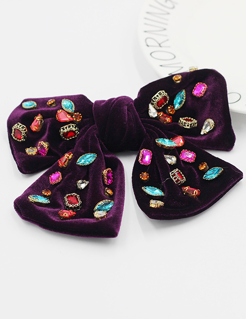 Fashion Purple Fabric Bow Tie Diamond Pearl Hairpin