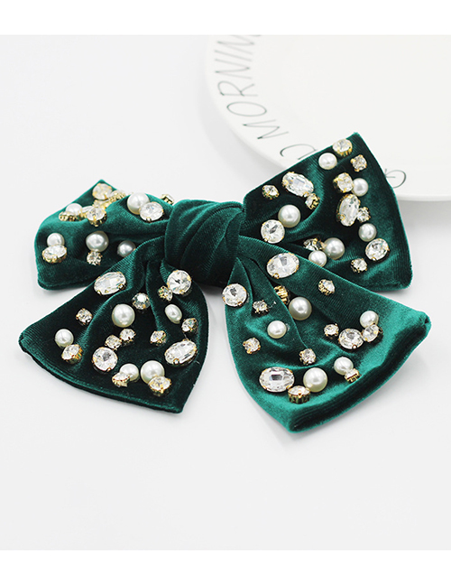 Fashion Green Diamond Fabric Bow Tie Diamond Pearl Hairpin