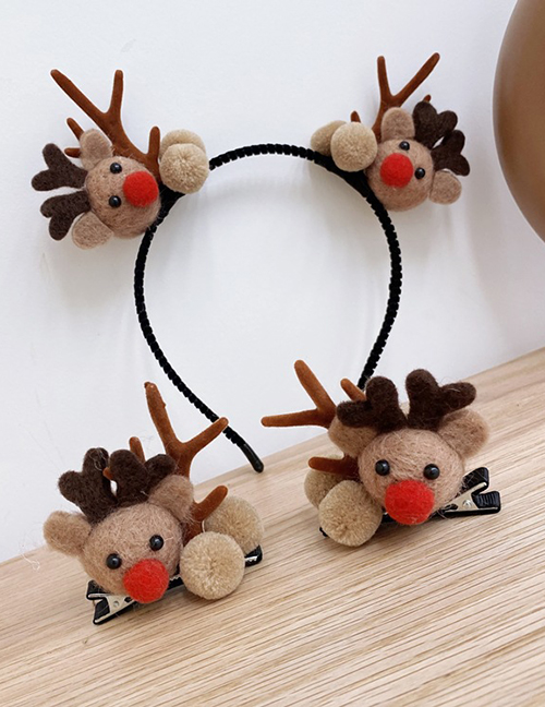 Fashion Khaki Set Christmas Elk Alloy Hairpin Headband