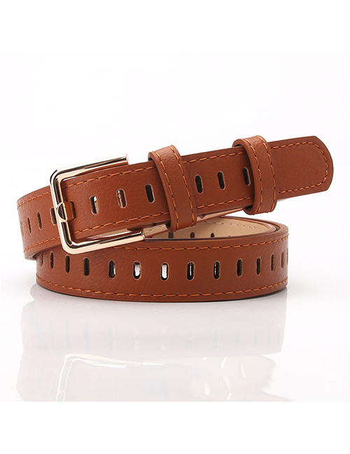 Fashion Camel Hollow Non-perforated Imitation Leather Thin Belt