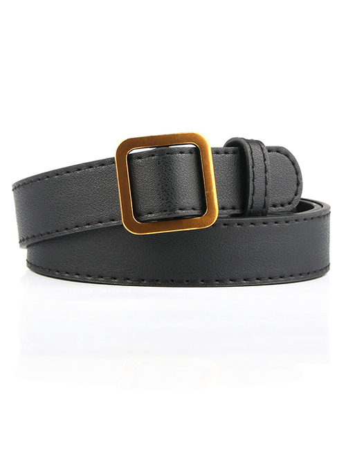 Fashion Black Square Buckle Non-perforated Soft Leather Jeans Belt