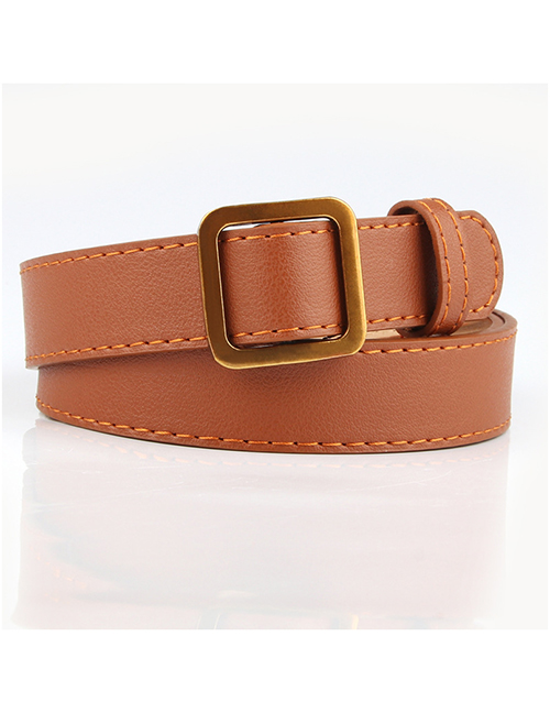 Fashion Camel Square Buckle Non-perforated Soft Leather Jeans Belt