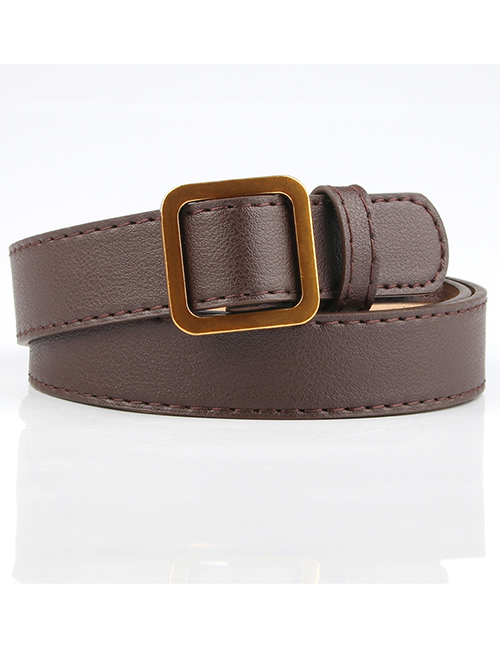 Fashion Coffee Square Buckle Non-perforated Soft Leather Jeans Belt