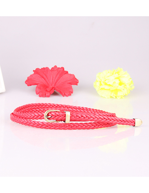 Fashion Red Knitted Pin Buckle Thin Belt