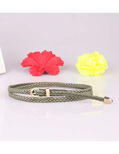 Fashion Green Knitted Pin Buckle Thin Belt