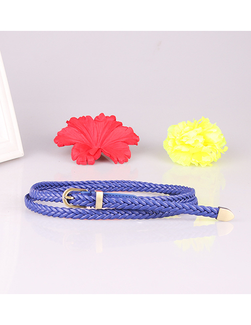 Fashion Blue Knitted Pin Buckle Thin Belt