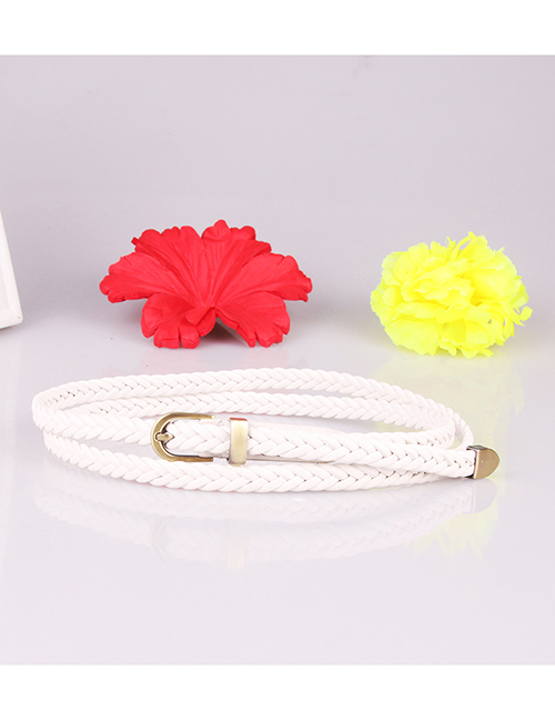 Fashion White Knitted Pin Buckle Thin Belt
