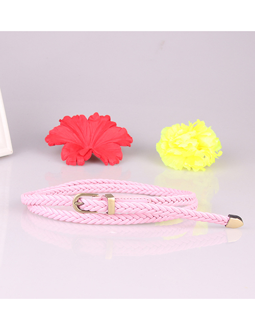 Fashion Pink Knitted Pin Buckle Thin Belt