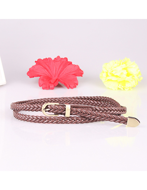 Fashion Coffee Knitted Pin Buckle Thin Belt