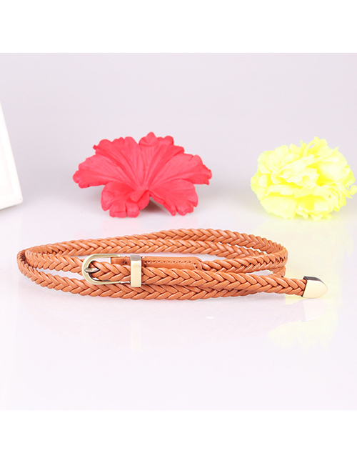 Fashion Camel Knitted Pin Buckle Thin Belt