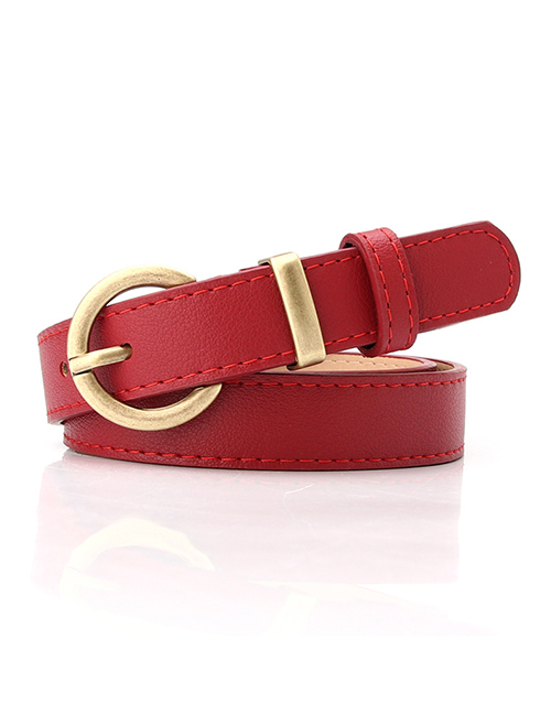 Fashion Red Faux Leather Round Buckle Belt With Pin Buckle
