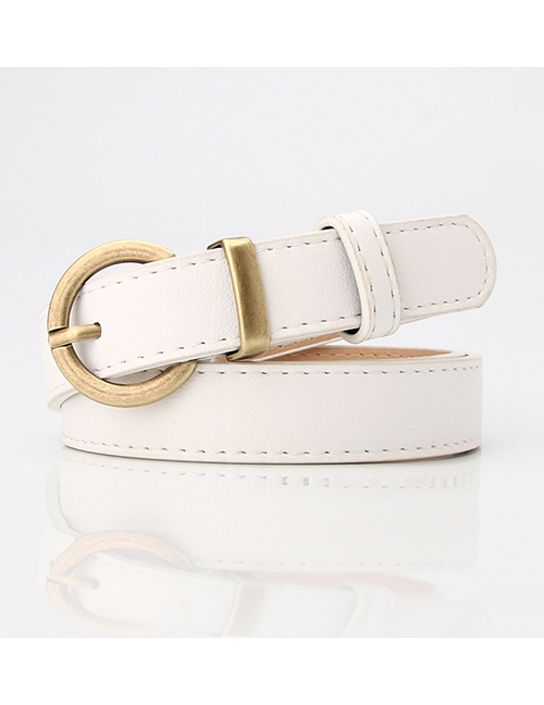 Fashion White Faux Leather Round Buckle Belt With Pin Buckle