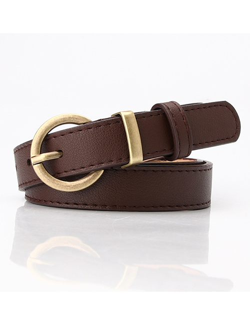 Fashion Brown Faux Leather Round Buckle Belt With Pin Buckle