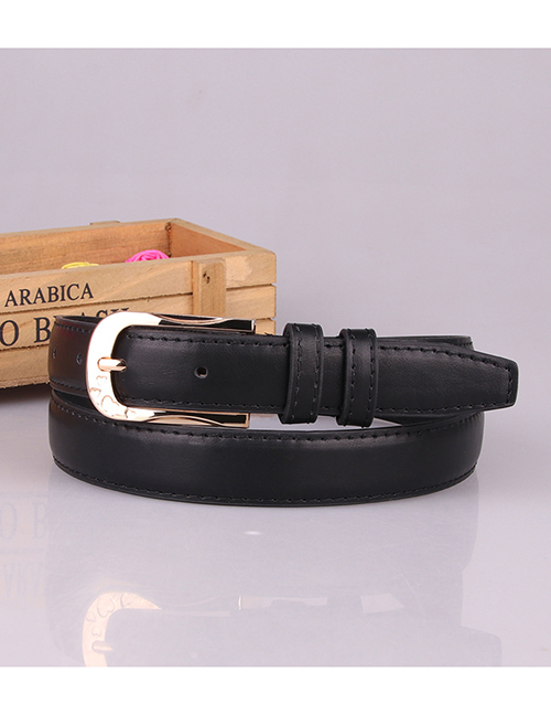 Fashion Black Pu Leather Alloy Pin Buckle Carved Love Belt