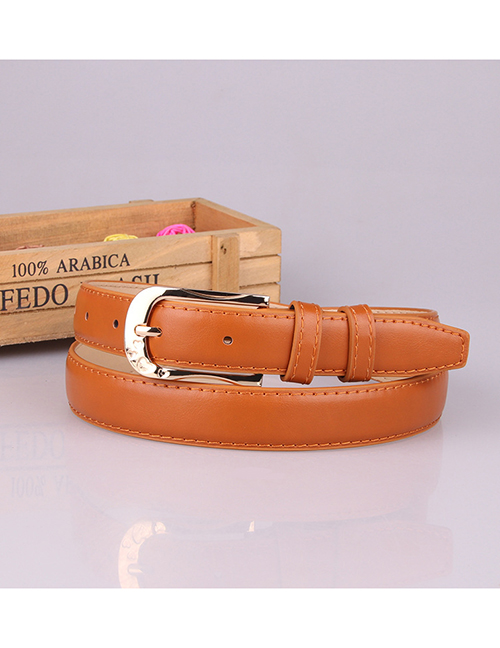 Fashion Camel Pu Leather Alloy Pin Buckle Carved Love Belt