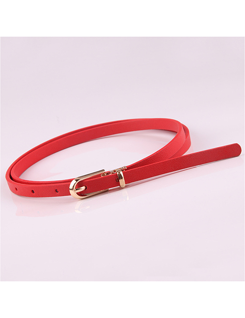 Fashion Red Pin Buckle Pu Leather Alloy Geometric Thin Belt