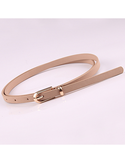 Fashion Khaki Pin Buckle Pu Leather Alloy Geometric Thin Belt
